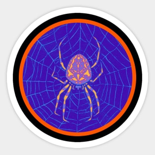 Halloween Spider In A Web, Vintage Woodcut Style Sticker